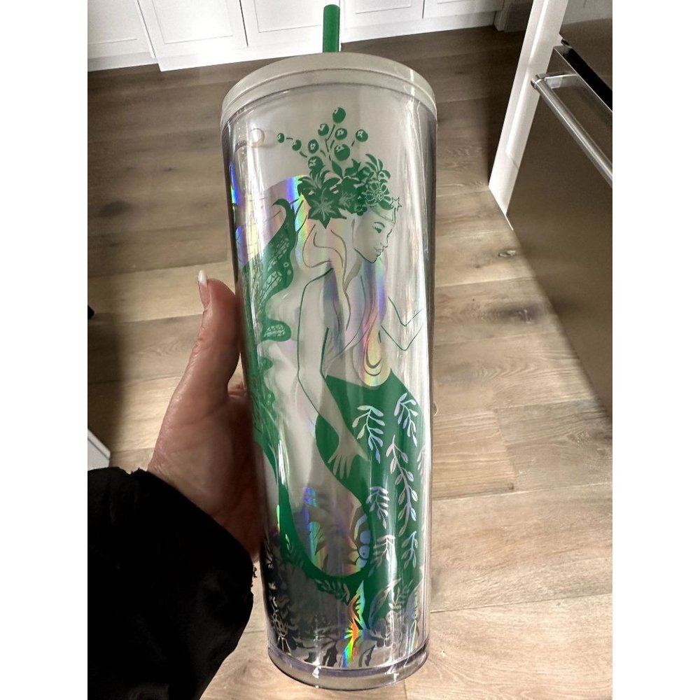 New Starbucks Holiday Winter 2022 Collection Mermaid Siren Iridescent Pearl Whit